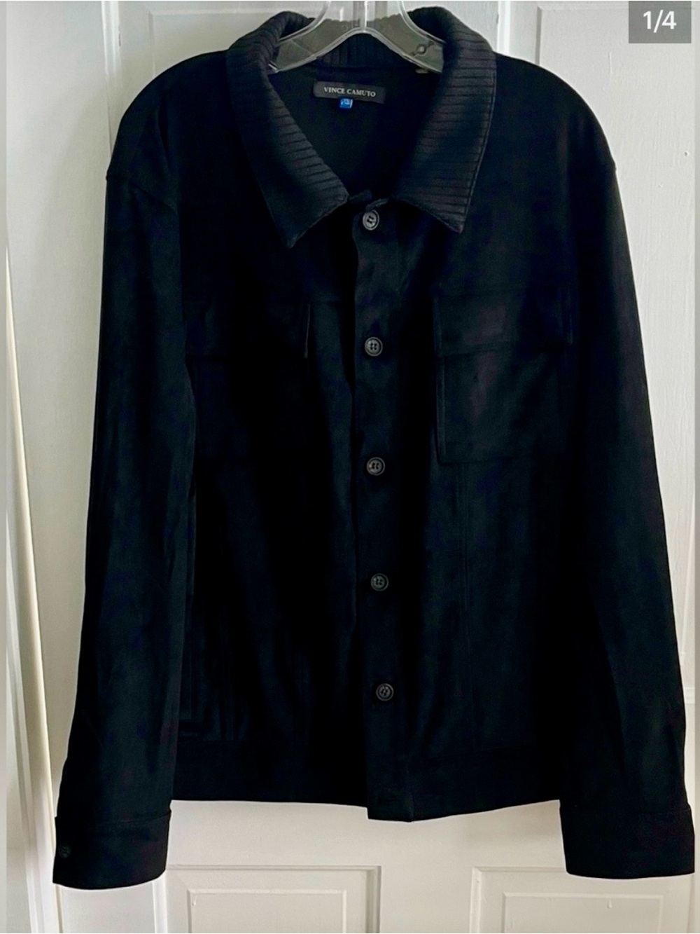 Men’s Vince Camuto XL Jacket Black Ribbed Sweater-like Knit Faux Suede Combo